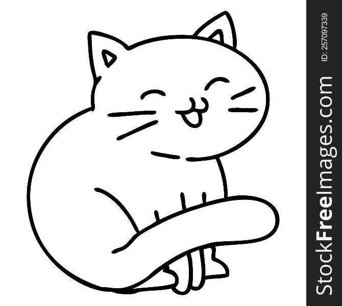 line doodle of a happy cat sitting