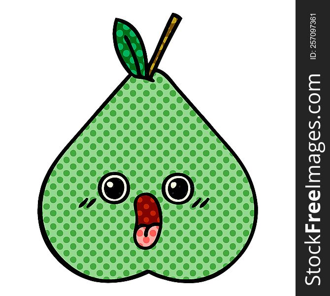 comic book style cartoon of a green pear