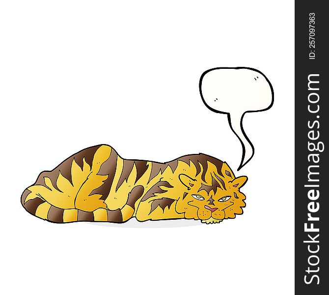 cartoon resting tiger with speech bubble