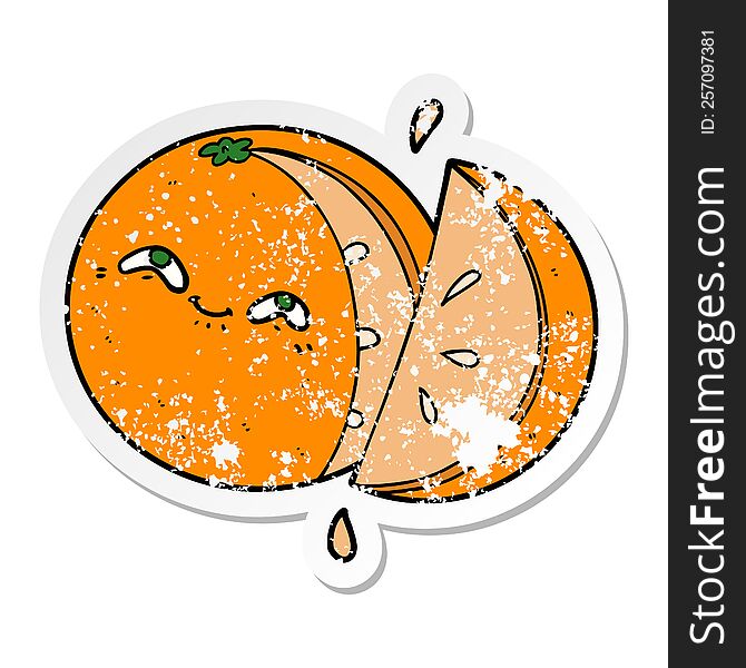 Distressed Sticker Of A Cartoon Orange