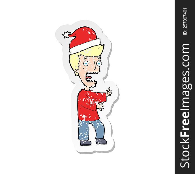 retro distressed sticker of a cartoon man ready for christmas