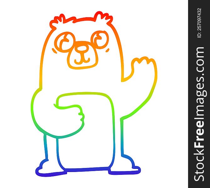 rainbow gradient line drawing of a cartoon wide eyed bear