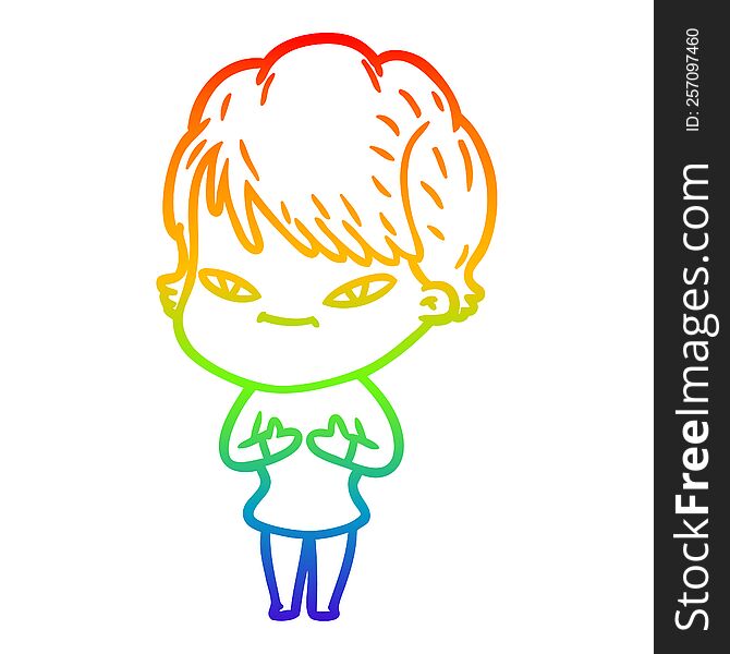 Rainbow Gradient Line Drawing Cartoon Happy Woman