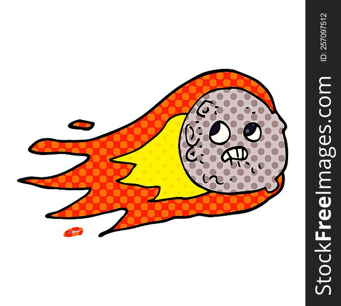 cartoon doodle flaming asteroid