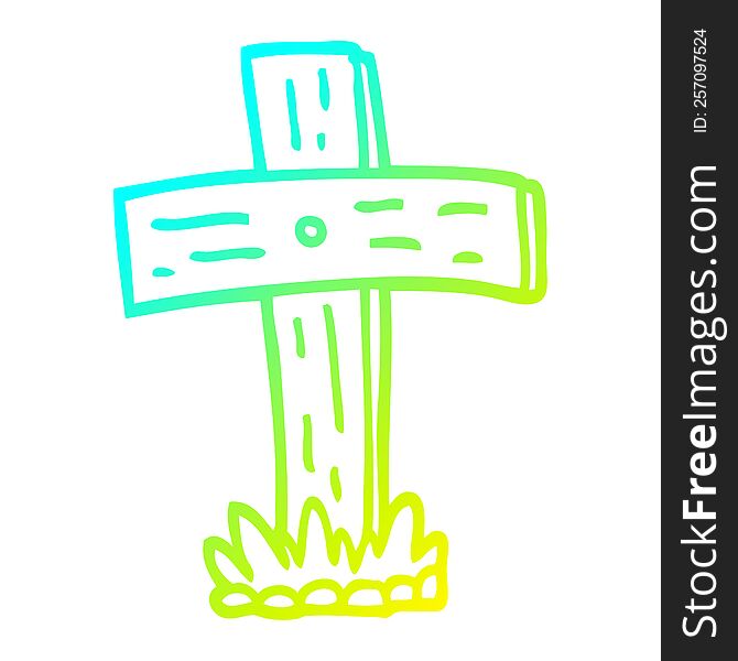 cold gradient line drawing of a cartoon graveyard cross