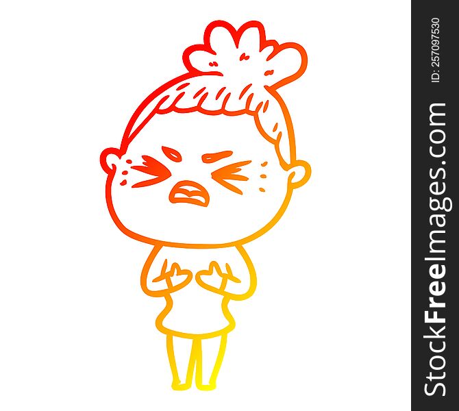 warm gradient line drawing of a cartoon angry woman