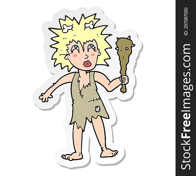 sticker of a cartoon cave woman
