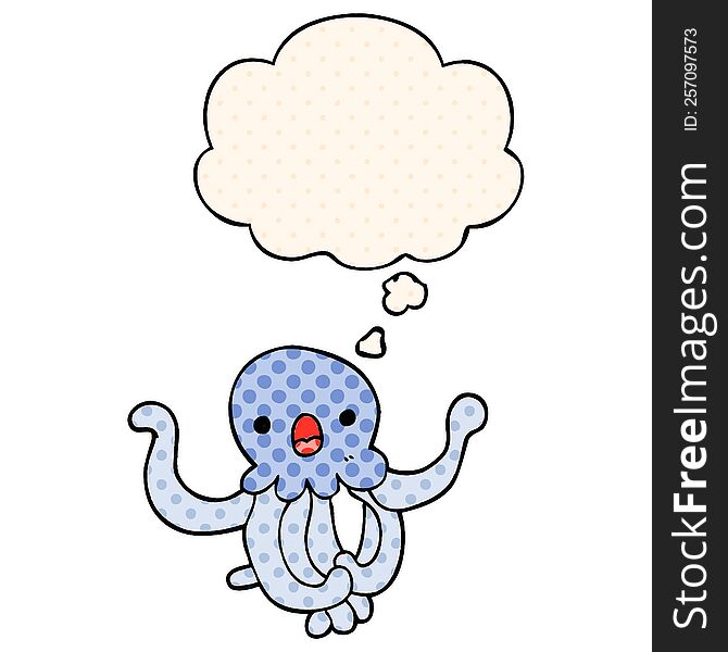 Cartoon Jellyfish And Thought Bubble In Comic Book Style
