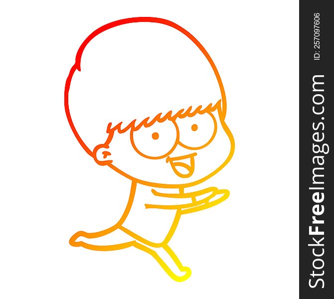 Warm Gradient Line Drawing Happy Cartoon Boy Running