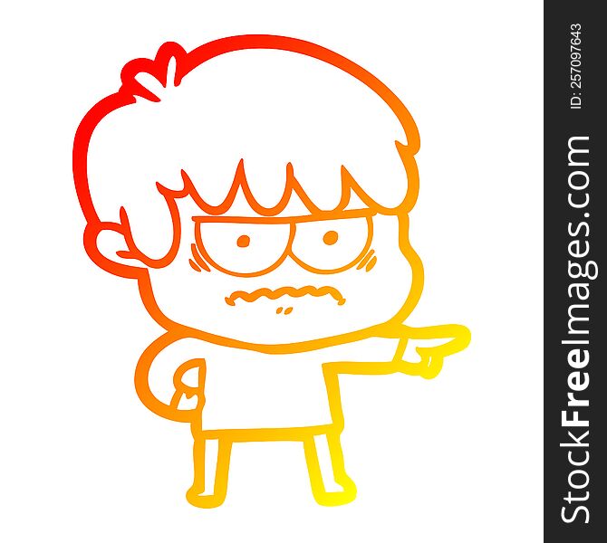Warm Gradient Line Drawing Annoyed Cartoon Boy