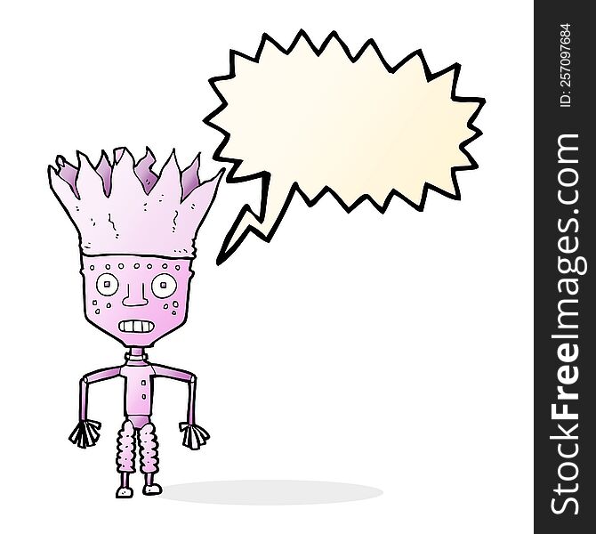 Funny Cartoon Robot Wearing Crown With Speech Bubble