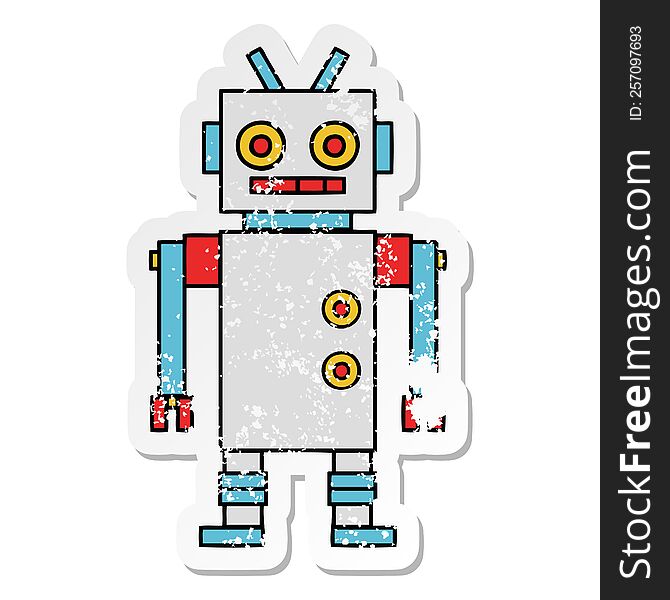 Distressed Sticker Of A Cute Cartoon Dancing Robot