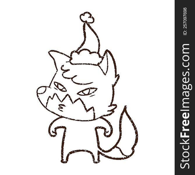 Festive Fox Charcoal Drawing