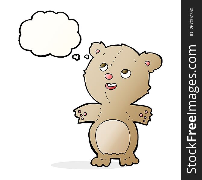 cartoon happy little teddy bear with thought bubble