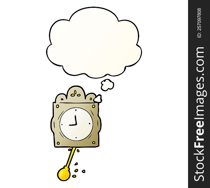 cartoon ticking clock and thought bubble in smooth gradient style