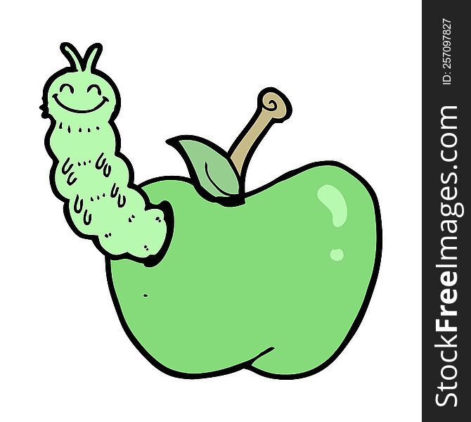 cartoon bug eating apple