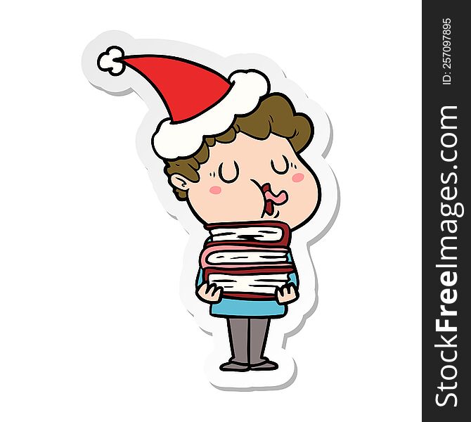 Sticker Cartoon Of A Man Singing Wearing Santa Hat