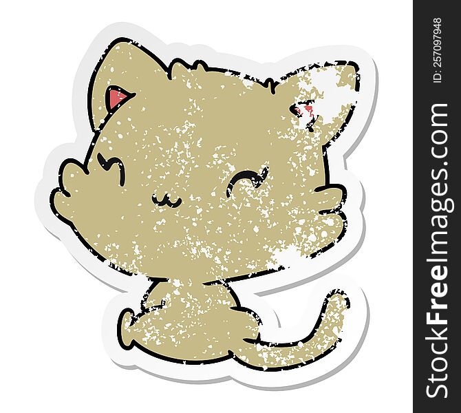 distressed sticker cartoon illustration of cute kawaii kitten. distressed sticker cartoon illustration of cute kawaii kitten