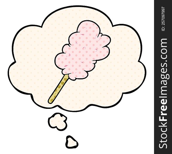 cartoon candy floss with thought bubble in comic book style