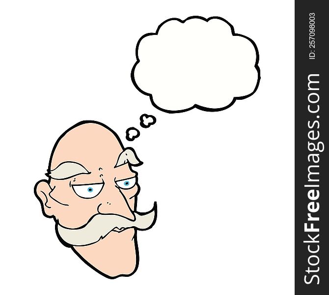 cartoon old man face with thought bubble