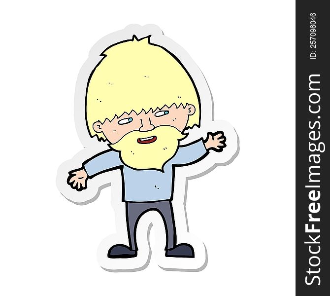 Sticker Of A Cartoon Happy Bearded Man Waving
