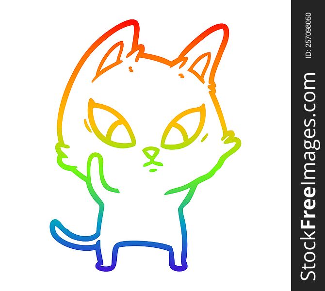 Rainbow Gradient Line Drawing Confused Cartoon Cat