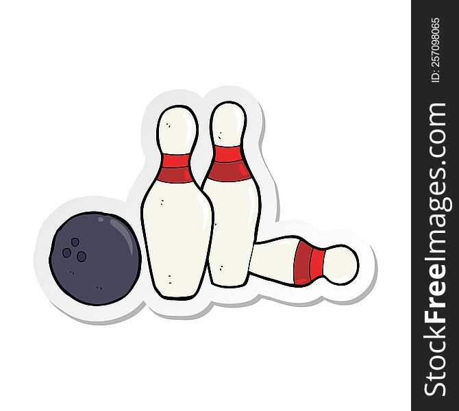 Sticker Of A Cartoon Bowling Ball And Skittles