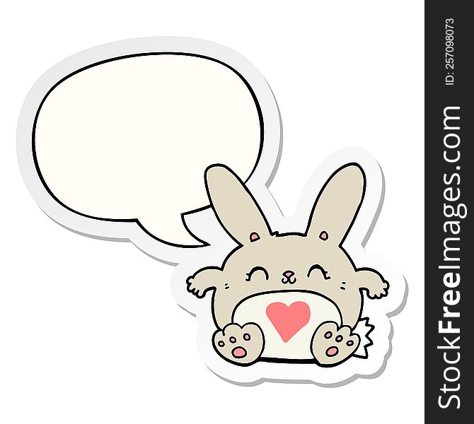 Cute Cartoon Rabbit And Love Heart And Speech Bubble Sticker