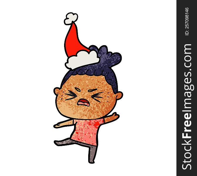 Textured Cartoon Of A Angry Woman Wearing Santa Hat