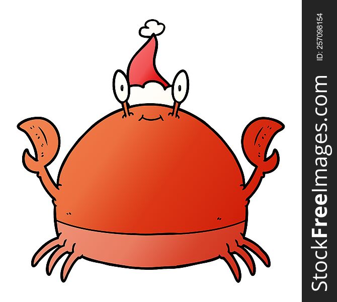 hand drawn gradient cartoon of a crab wearing santa hat