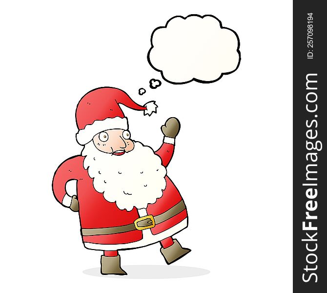 Funny Waving Santa Claus Cartoon With Thought Bubble