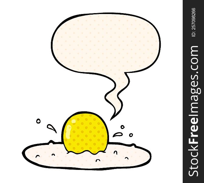 cartoon fried egg and speech bubble in comic book style