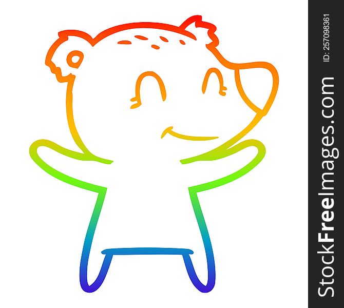 Rainbow Gradient Line Drawing Smiling Bear Cartoon