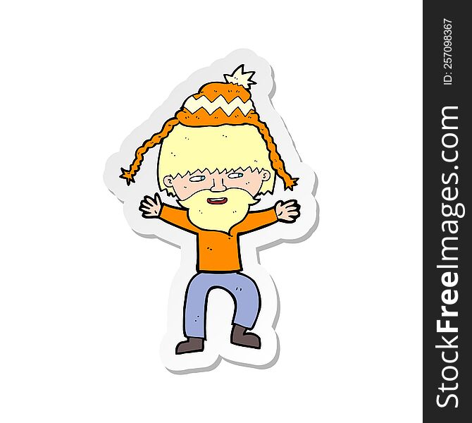 Sticker Of A Cartoon Hipster Man In Hat