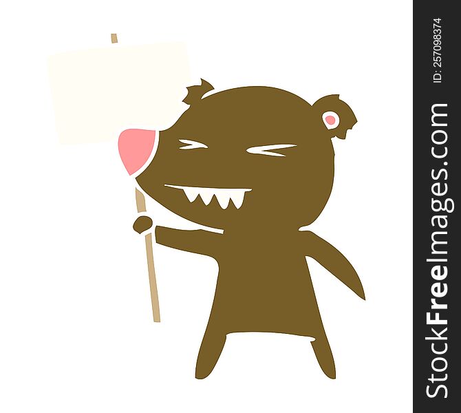 Angry Bear Flat Color Style Cartoon Protesting