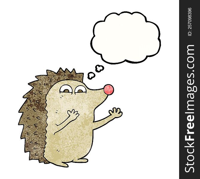 freehand drawn thought bubble textured cartoon cute hedgehog