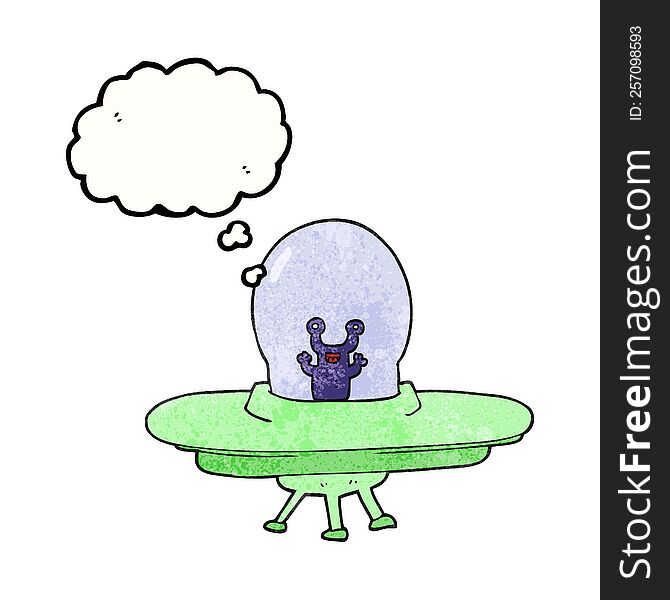 Thought Bubble Textured Cartoon Alien Spaceship