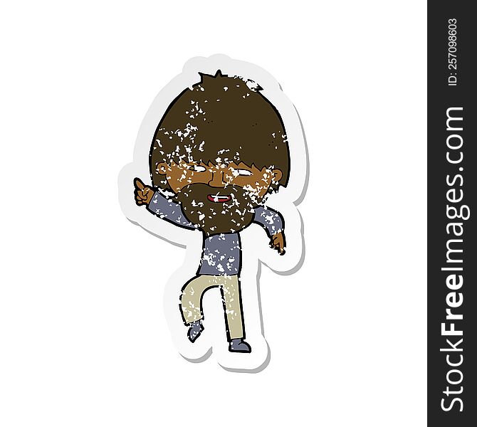 Retro Distressed Sticker Of A Cartoon Bearded Man Pointing And Laughing