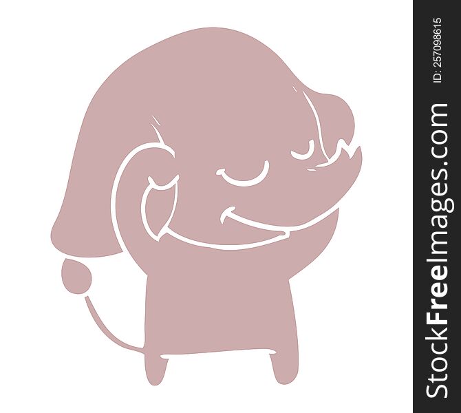 Flat Color Style Cartoon Smiling Elephant