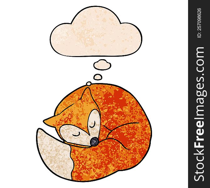 Cartoon Sleeping Fox And Thought Bubble In Grunge Texture Pattern Style
