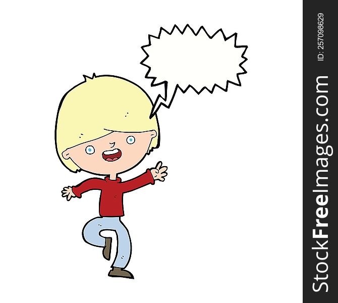 Cartoon Happy Boy Dancing With Speech Bubble