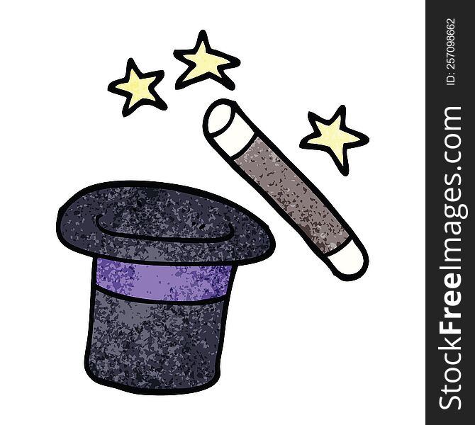 cartoon doodle magicians hat and wand