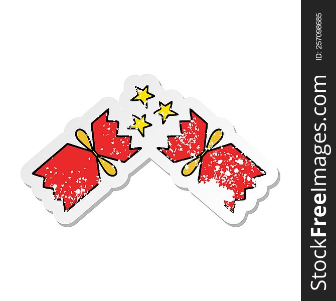 Distressed Sticker Of A Cute Cartoon Christmas Cracker