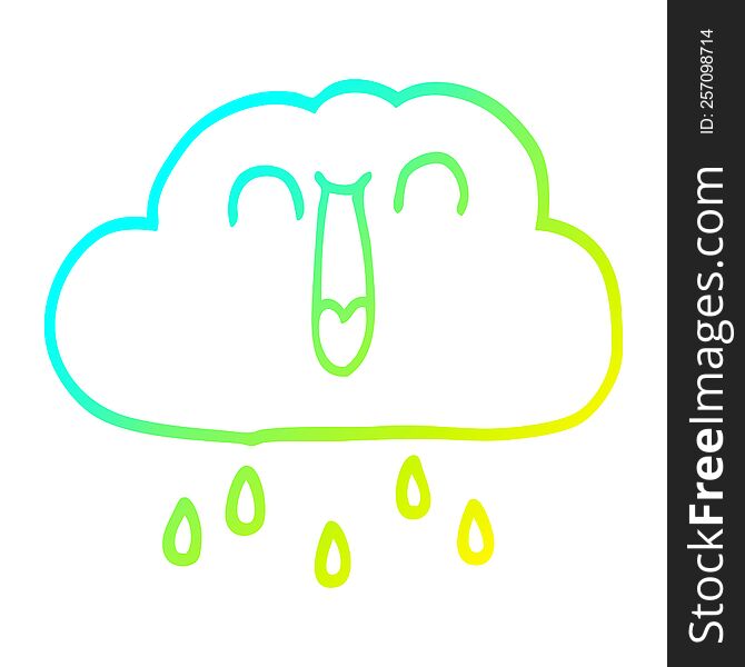 cold gradient line drawing of a happy cartoon rain cloud