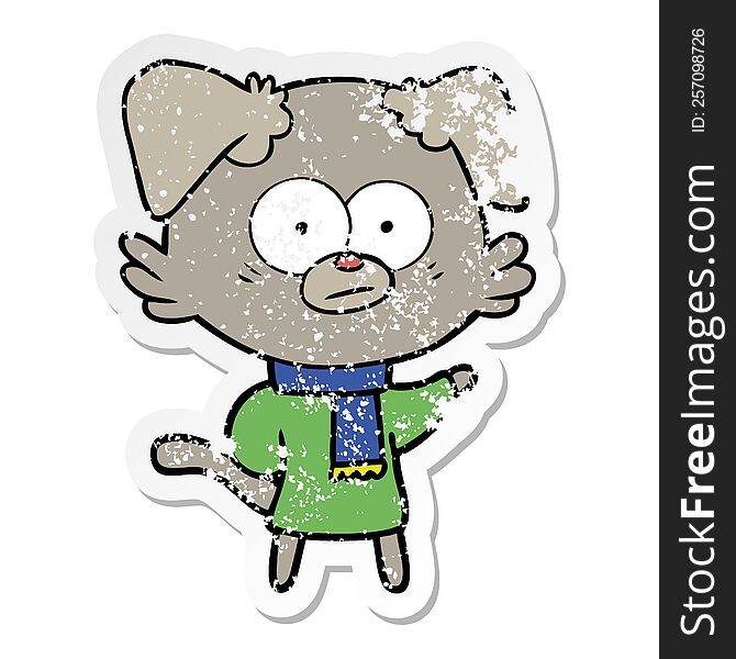 Distressed Sticker Of A Nervous Dog Wearing Scarf
