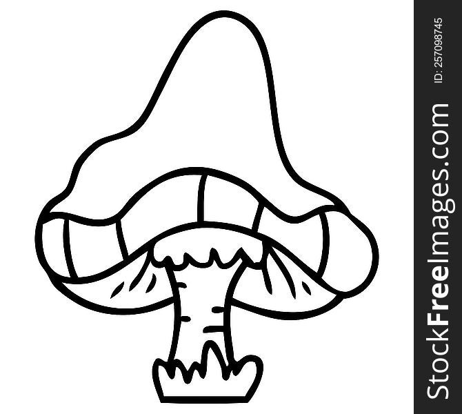 Line Drawing Doodle Of A Single Mushroom