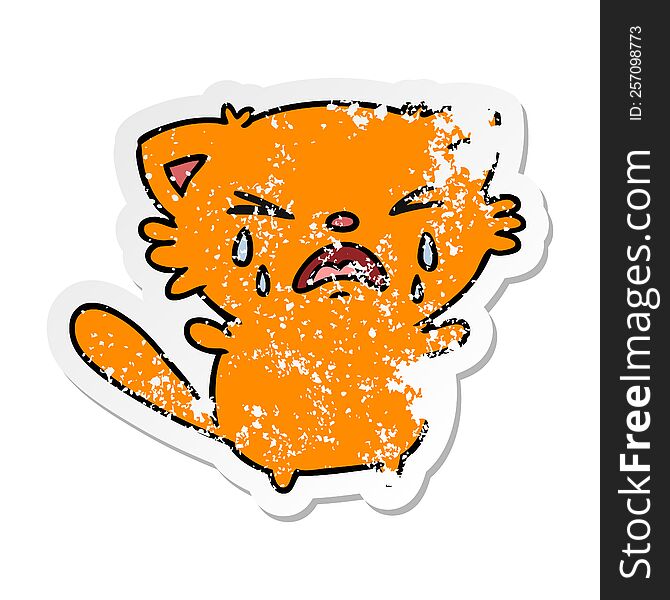 Distressed Sticker Cartoon Of Cute Kawaii Crying Cat