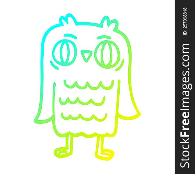 Cold Gradient Line Drawing Cartoon Owl