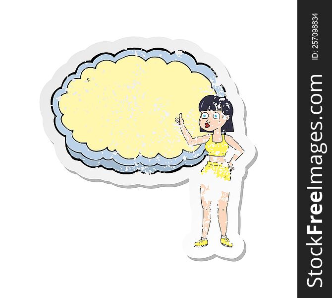 retro distressed sticker of a cartoon gym woman