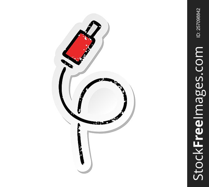 distressed sticker of a cute cartoon audio plug